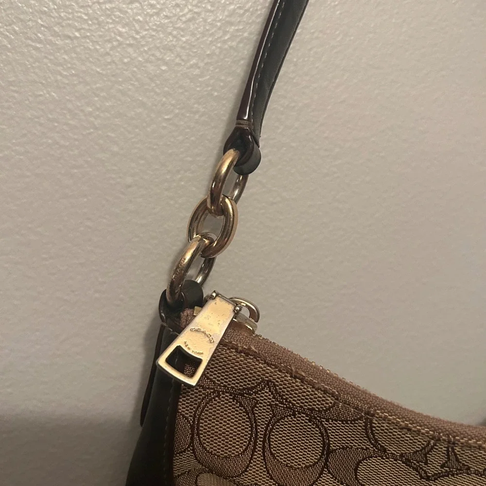 Coach Shoulder Bag Womens Small Brown Signature Canvas Leather Trim 37584 Chesea
